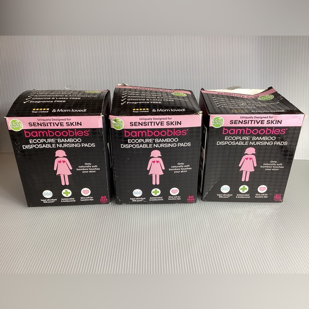 Bamboobies Disposable Nursing Pads for Sensitive Skin 60ct - 3 Boxes (180 total)